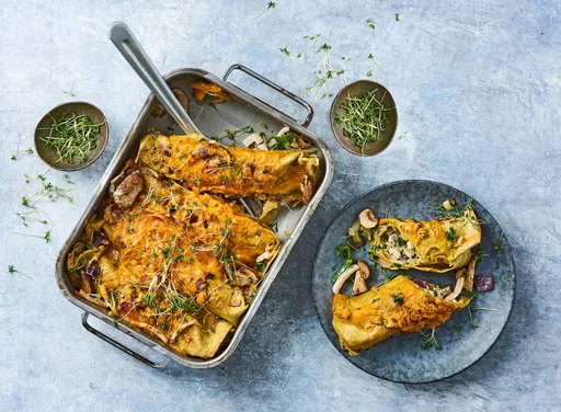 Boerenkoolenchilada's met kip en champignons