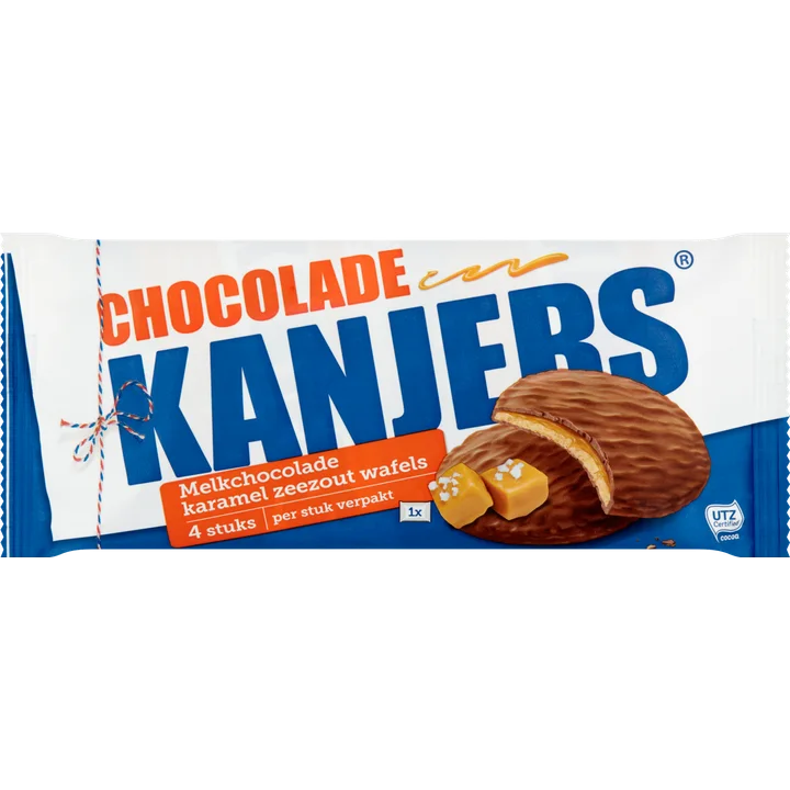 Kanjers Melkchocolade Karamel Zeezout Wafels 4 Stuks 180 g
