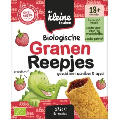 De Kleine Keuken Biologische granenreepjes aardbei 18m+