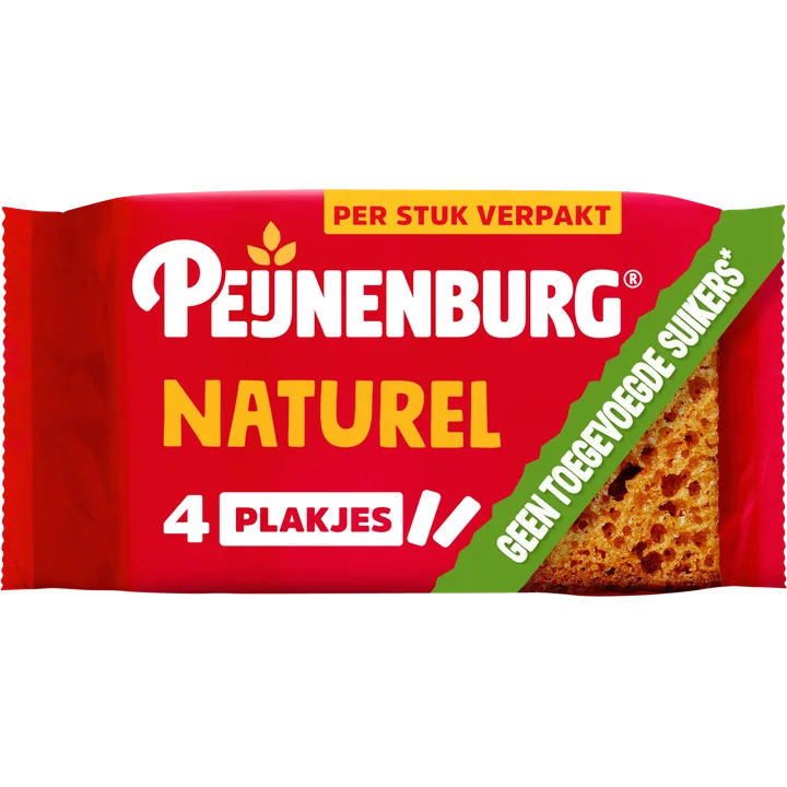 Peijnenburg ontbijtkoek naturel zonder toegevoegde suikers 4-pack per stuk verpakt