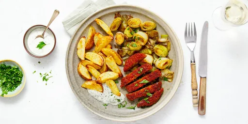 BOON chiliburger met gebakken aardappels en gesmoorde prei