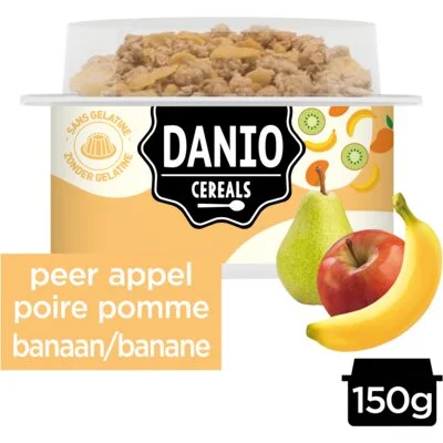 Danio Cereals appel peer banaan bel