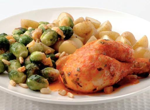 Boerenkip uit de oven met spruitjes