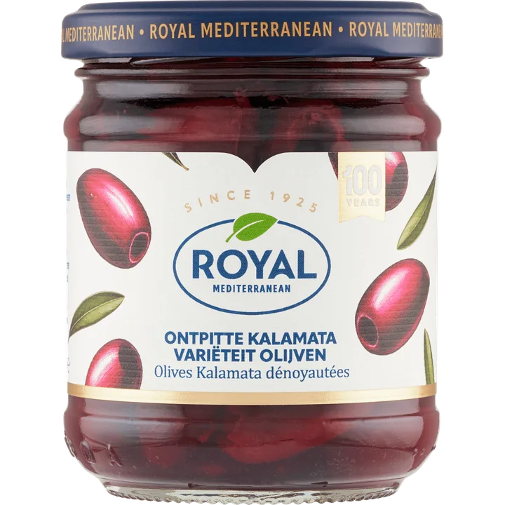 Royal Mediterranean Ontpitte Kalamata Variëteit Olijven 195 g