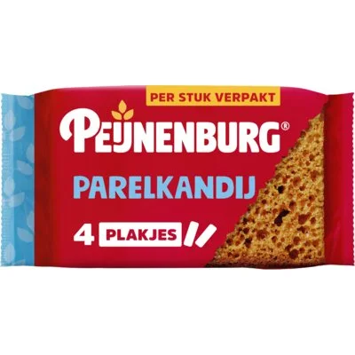 Peijnenburg ontbijtkoek parelkandij 4-pack per stuk verpakt
