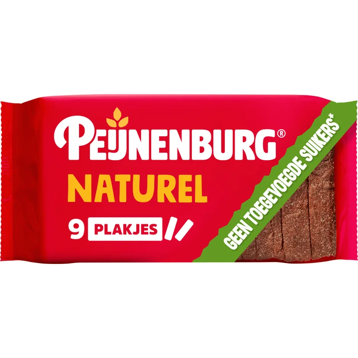 Peijnenburg ontbijtkoek naturel zonder toegevoegde suikers gesneden 9 plakjes