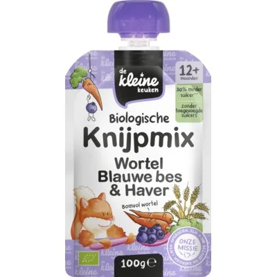 De Kleine Keuken Knijpmix wortel blauwe bes & haver 12m+
