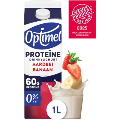 Optimel Proteïne drinkyoghurt aardbei banaan
