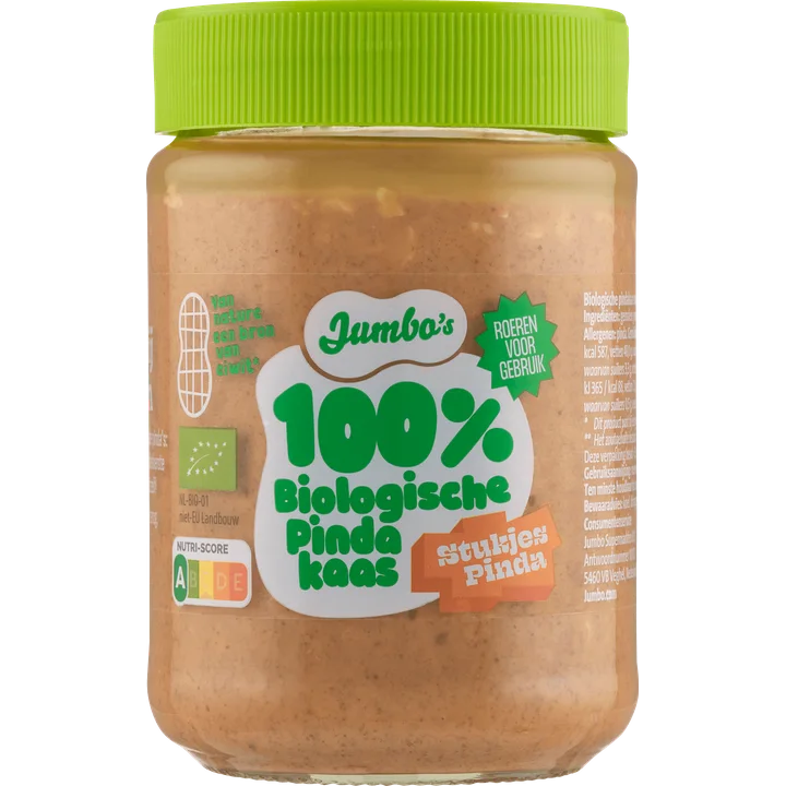 Jumbo's 100% Biologische Pindakaas met Stukjes Pinda 350 g