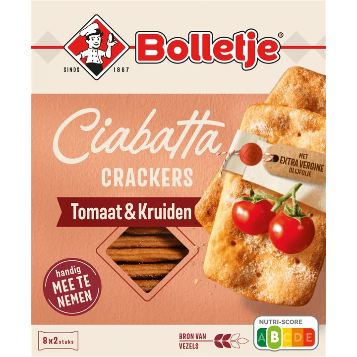 Bolletje Ciabatta Crackers Tomaat & Kruiden 8 x 2 Stuks 190 g
