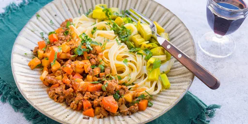 Bolognese van Waterlant’s Weelde met tagliatelle en gesmoorde groenten