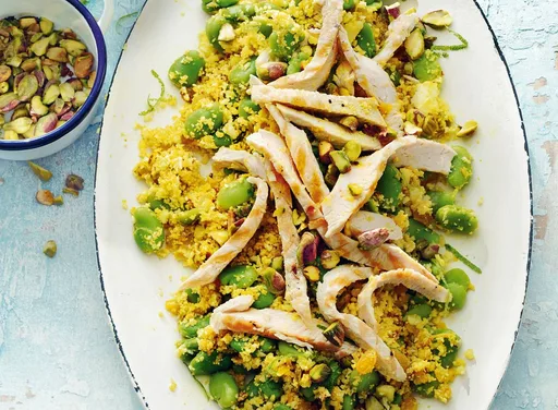 Bloemkoolcouscous met kalkoen en tuinbonen