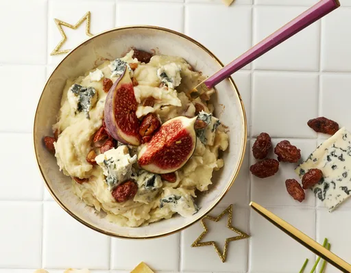 Aardappelpuree met suikerpinda's en vijgen