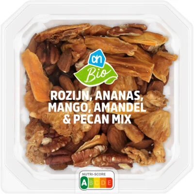 AH Biologisch Rozijn, ananas, mango, amandel mix