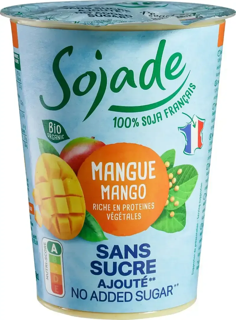 Plantaardige variatie op yoghurt soja - mango