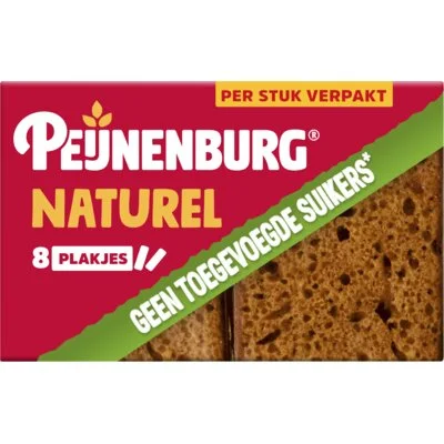 Peijnenburg ontbijtkoek naturel zonder toegevoegde suikers 8-pack per stuk verpakt