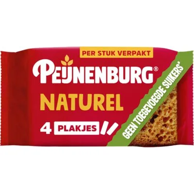 Peijnenburg ontbijtkoek naturel zonder toegevoegde suikers 4-pack per stuk verpakt