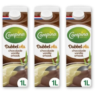 Campina Dubbelvla chocolade vanille smaak 3-pack
