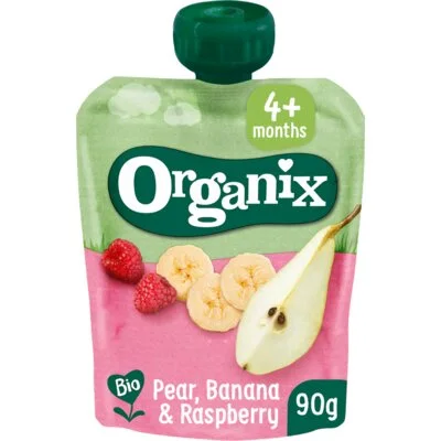 Organix Knijpfruit pear, banana & raspberry 4m+
