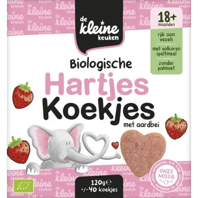 De Kleine Keuken Biologische hartjes koekjes aardbei 18m+