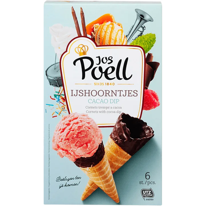 Jos Poell IJshoorntjes Cacao Dip 6 Stuks 126 g