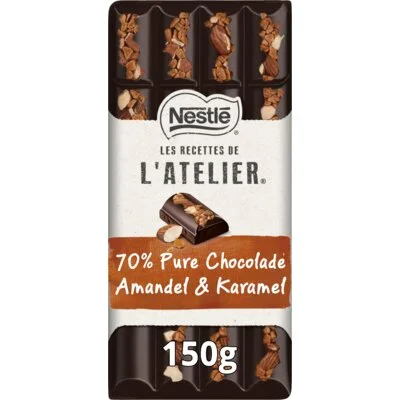 L'Atelier 70% Pure chocoladereep amandel & karamel