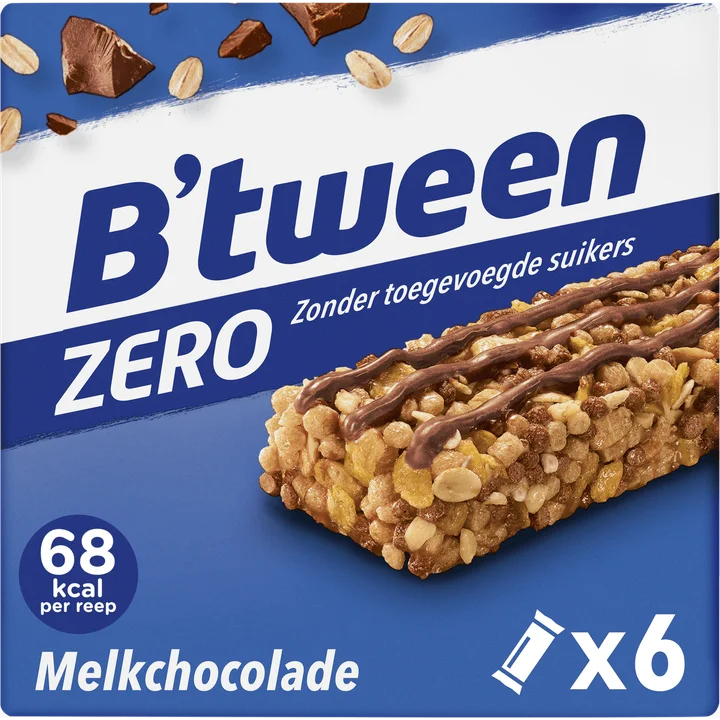 B'tween Mueslireep Zero Melkchocolade 6 x 20 g