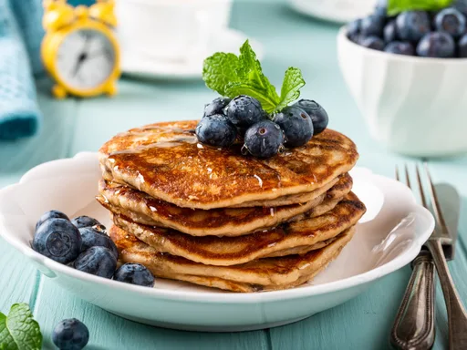 American pancakes met blauwe bessen