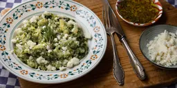 Boerenkoolstamp met spruitjes, rozemarijnvinaigrette en geitenkaas