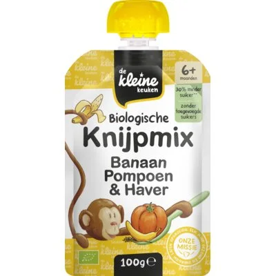 De Kleine Keuken Knijpmix banaan, pompoen & haver 6m+
