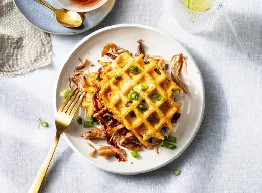 Bloemkoolrijstwafels met pulled pork