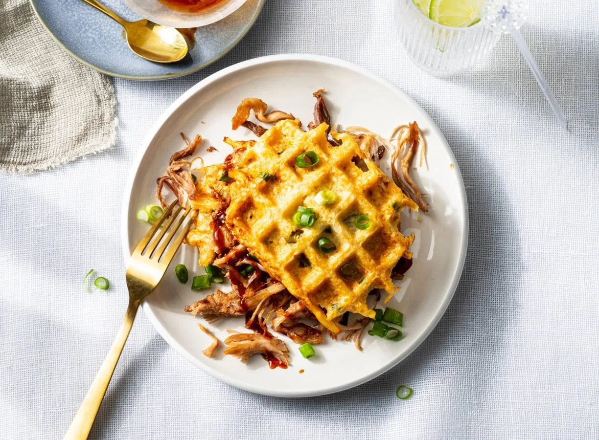 Bloemkoolrijstwafels met pulled pork