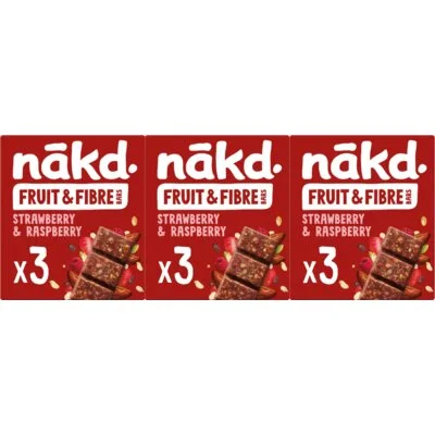 Nakd Fruit & fibre bars strawb rasp 3-pack