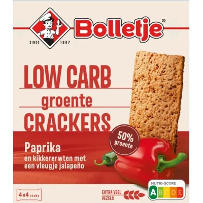 Bolletje Low Carb Groentecrackers Paprika Jalapeño 4 x 4 Stuks 200 g