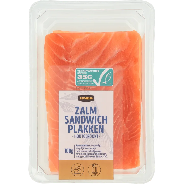 Jumbo Zalm Sandwich Plakken Houtgerookt 100G