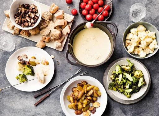 Boerenkaasfondue met groenten, krieltjes & brood
