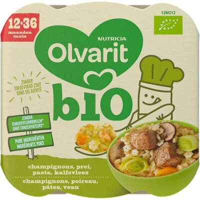 Olvarit Bio 12+ mnd champignons prei pasta kalf