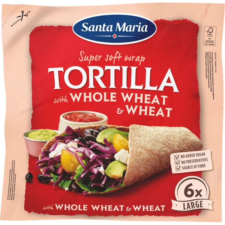Santa Maria Tortilla with Whole Wheat & Wheat Large 6 Stuks 371 g