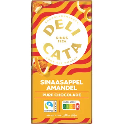 Delicata Reep pure chocolade sinaasappel amandel