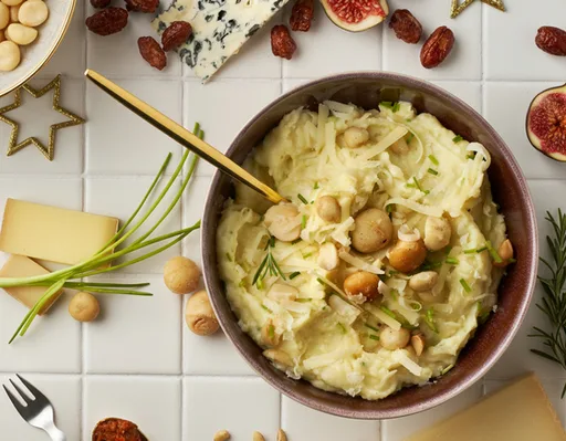 Aardappelpuree met macadamia noten en bieslook