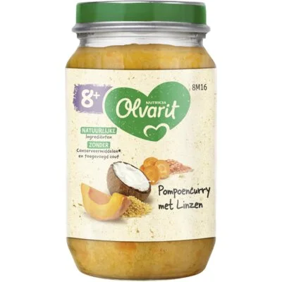Olvarit Pompoen curry met linzen 8m+
