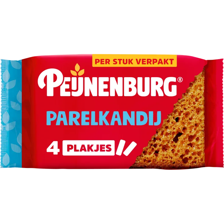 Peijnenburg ontbijtkoek parelkandij 4-pack per stuk verpakt