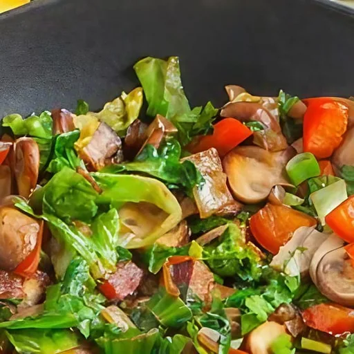 Andijvie-champignon-paprika roerbakschotel