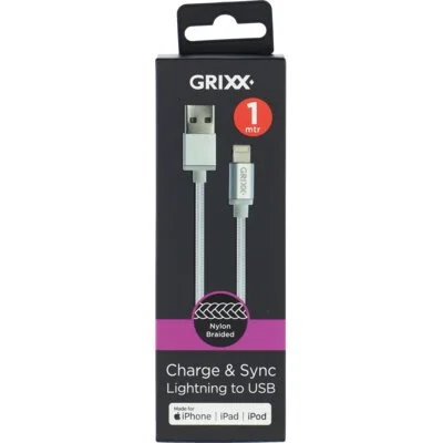 Grixx Gevlochten kabel wit 1 meter