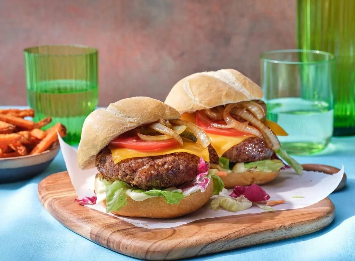 Borlottiburger met zoete aardappelfriet