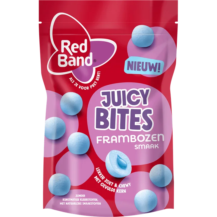 Red Band Juicy Bites Frambozen smaak 145 g