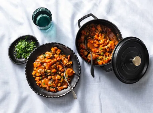 Borlottibonenstoof met worstjes en aubergine