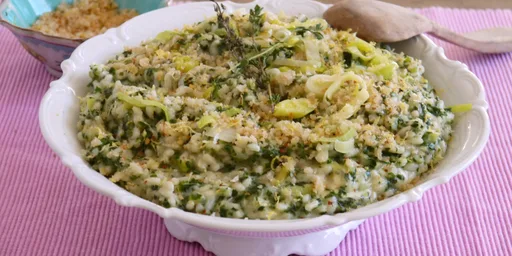 Boerenkoolrisotto met prei en mozzarella