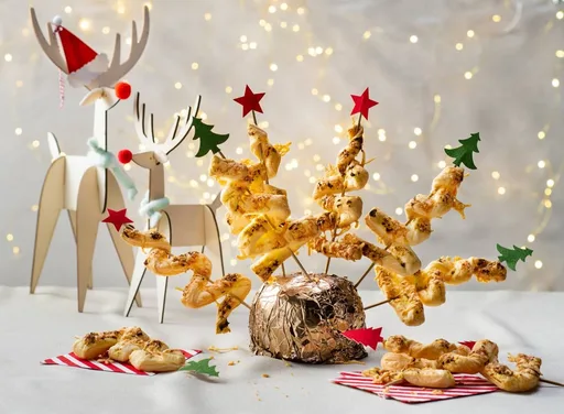 Bladerdeeghapjes in kerstboomvorm met pesto