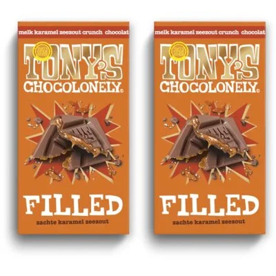 Tony's Chocolonely Filled melk karam zeezout crunch 2-pack